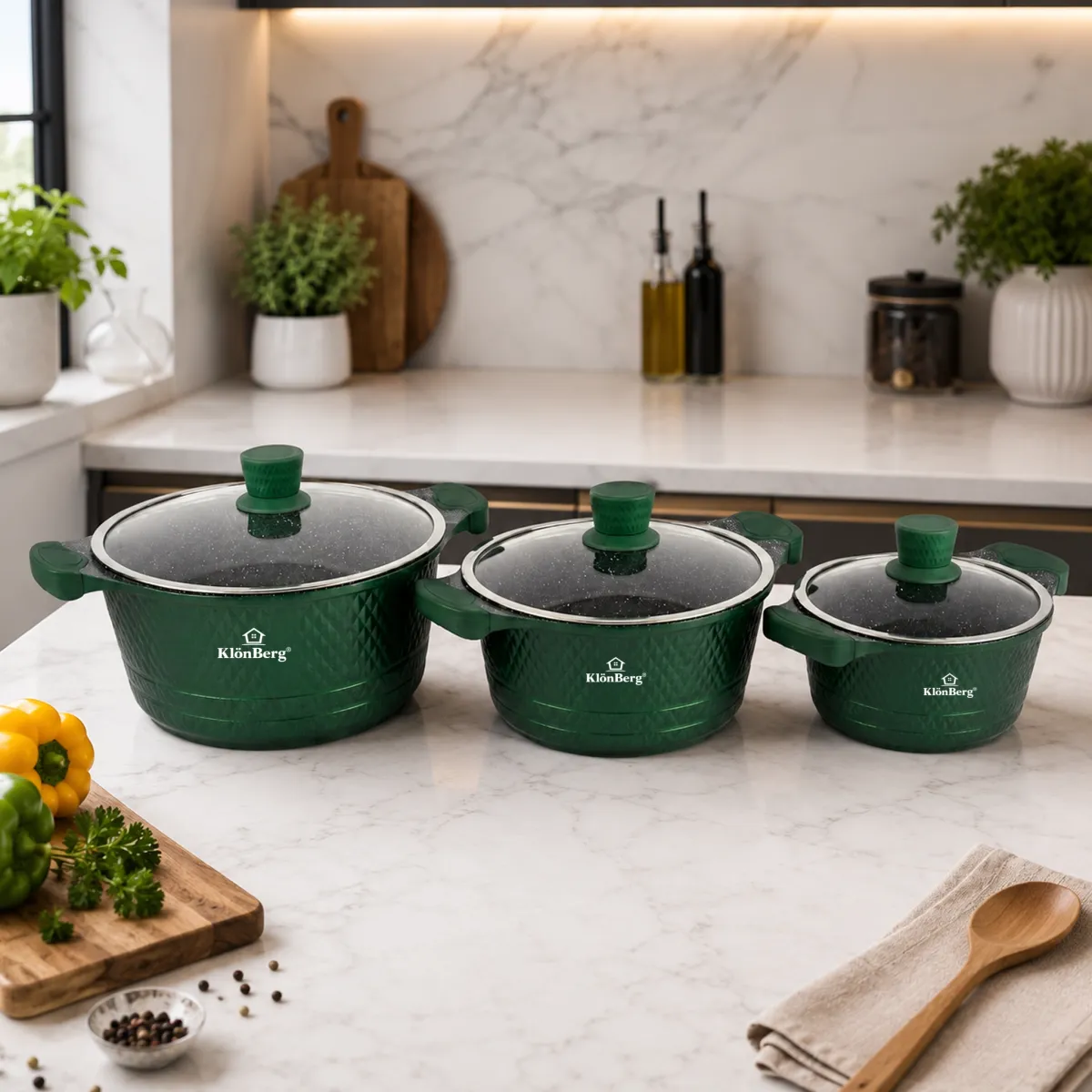 Ceramic Marble Cookware Set Green 6 Pcs