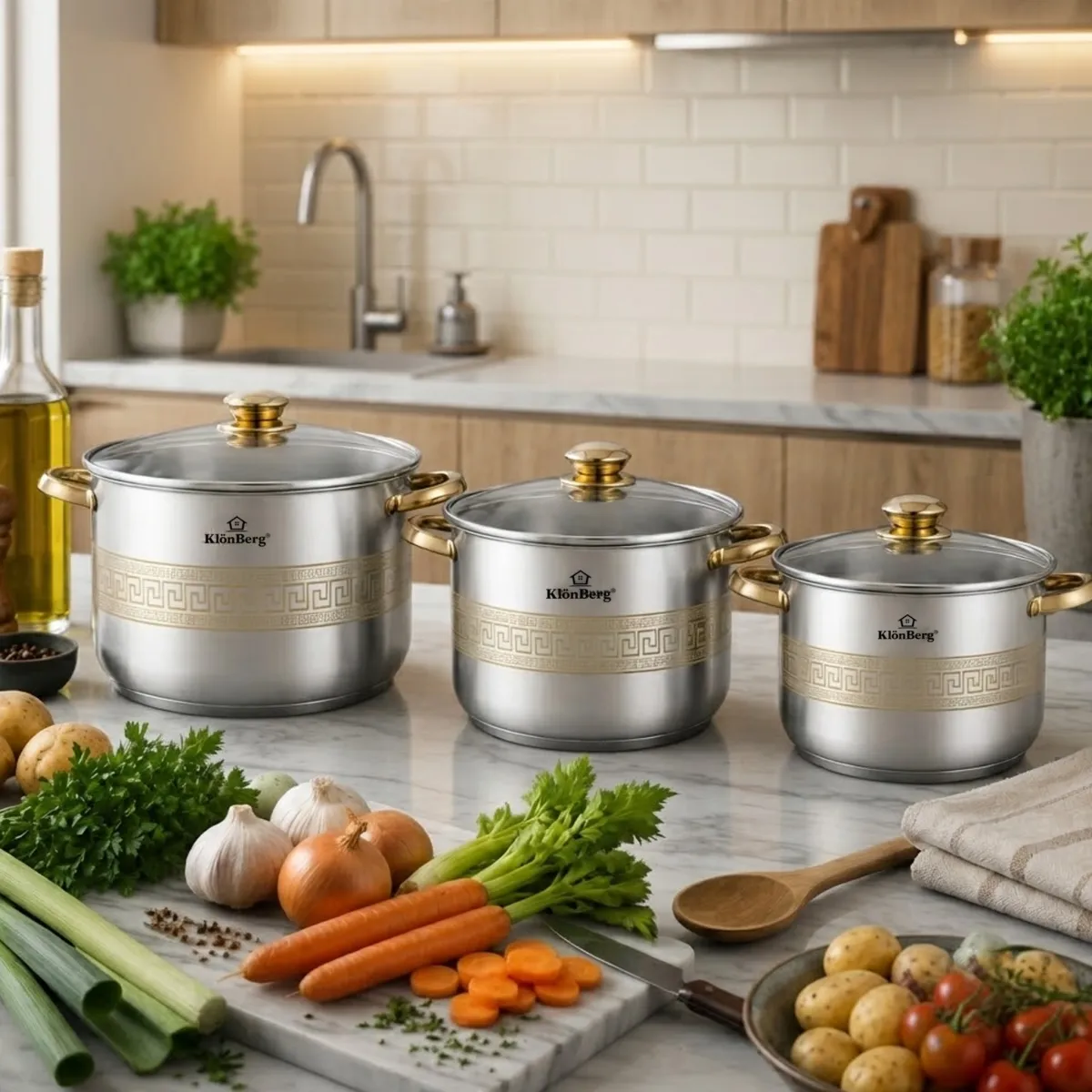 Stainless Steel 6-Piece Stock Pot Set with 5-Layer Base