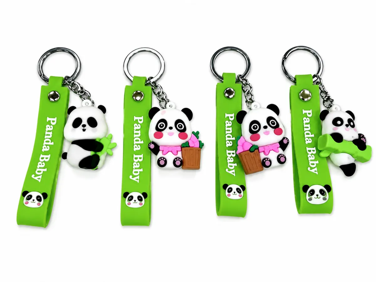 Panda Character Keychain with “Panda Baby” Strap – 4 Assorted Designs