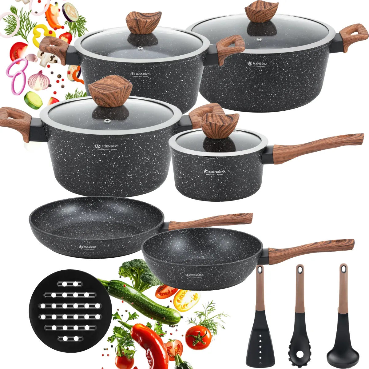 Edenberg Cookware Set 15 Pcs With Kitchen Tools | EB-5617