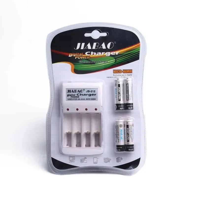 Jiabao AA/AAA Digital Battery Charger NiCD-NiMH with 4 AAA Rechargeable Batteries 600mAh KDM1072