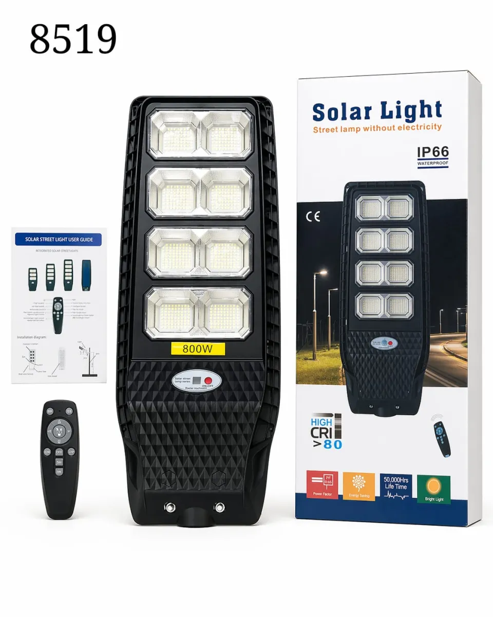 800W Solar LED Street Light with Remote Control and Motion Sensor - IP66 Waterproof KDM0785