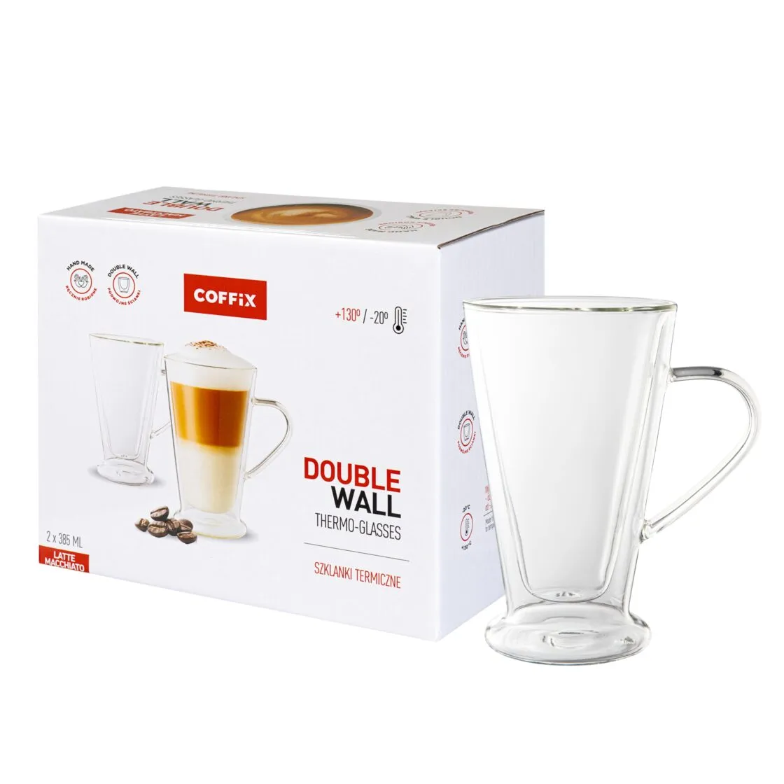 Thermal Glasses with Handle for Latte Macchiato (2x385 ml)