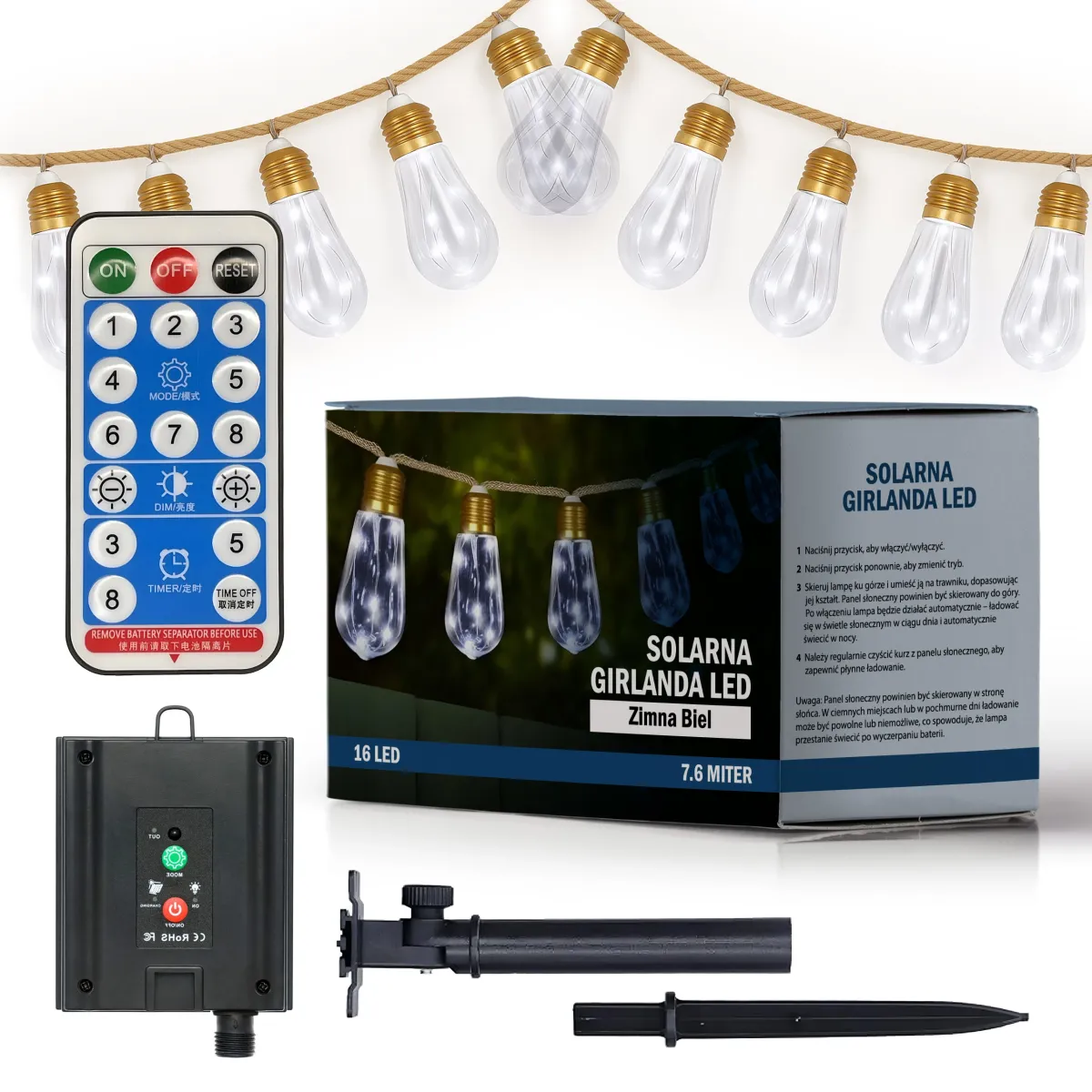 Solar Powered String Lights cold white 16led 7.6m  L090400