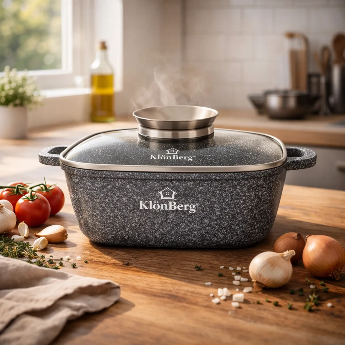 Square Pot 24cm 4.5L Ceramic Non-Stick with Glass Lid for Induction KB-3913