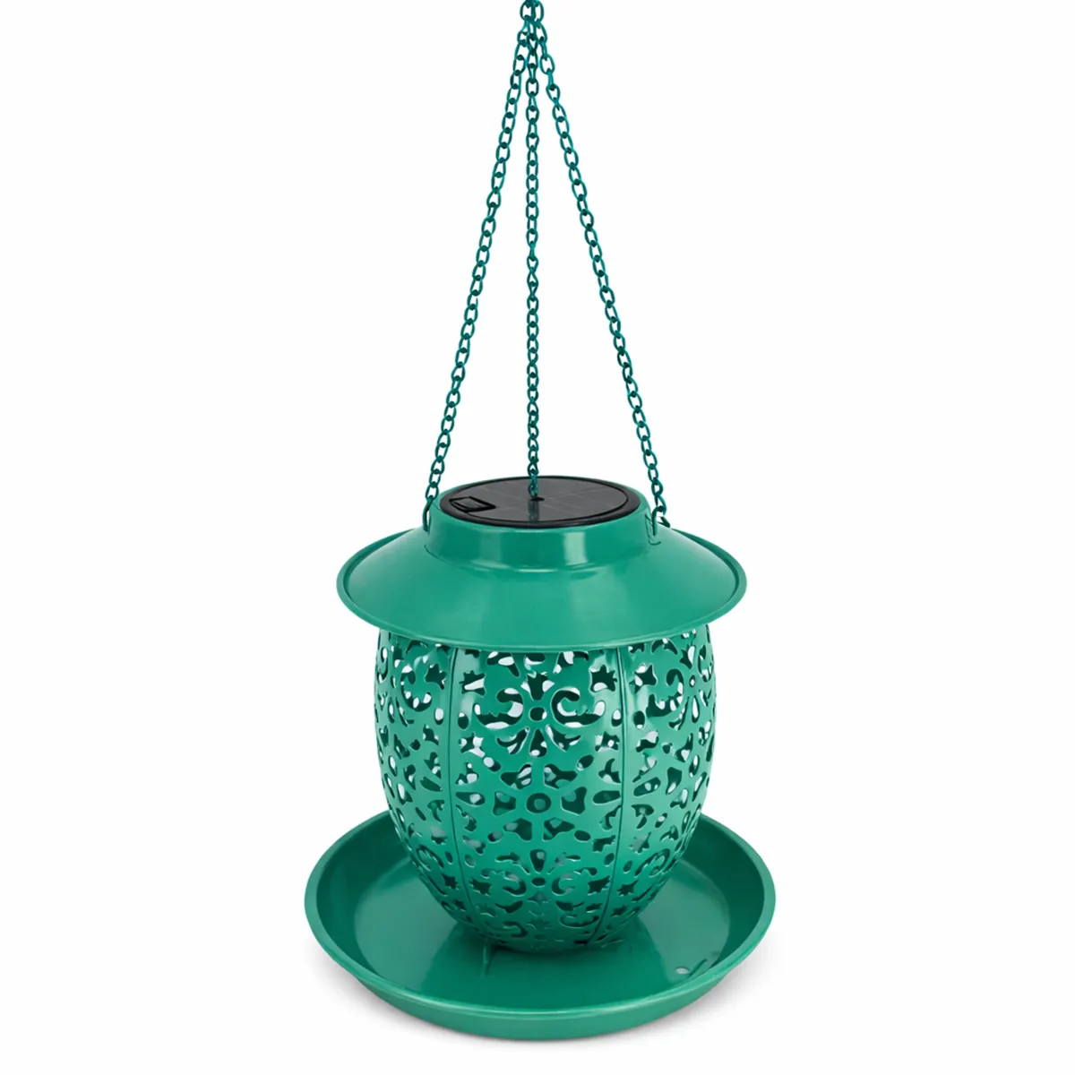 Green Metal Hanging Solar Lantern Bird Feeder | L091001