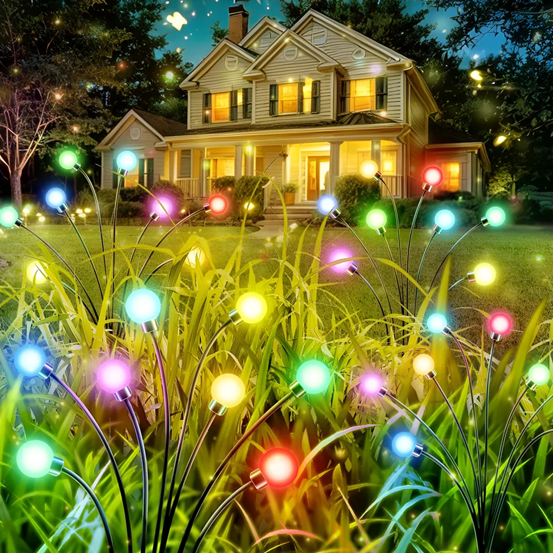Solar Garden LED Lamp RGB Balls 8 Lights Ground Stake IP65 Waterproof Decoration Set 2 pcs.