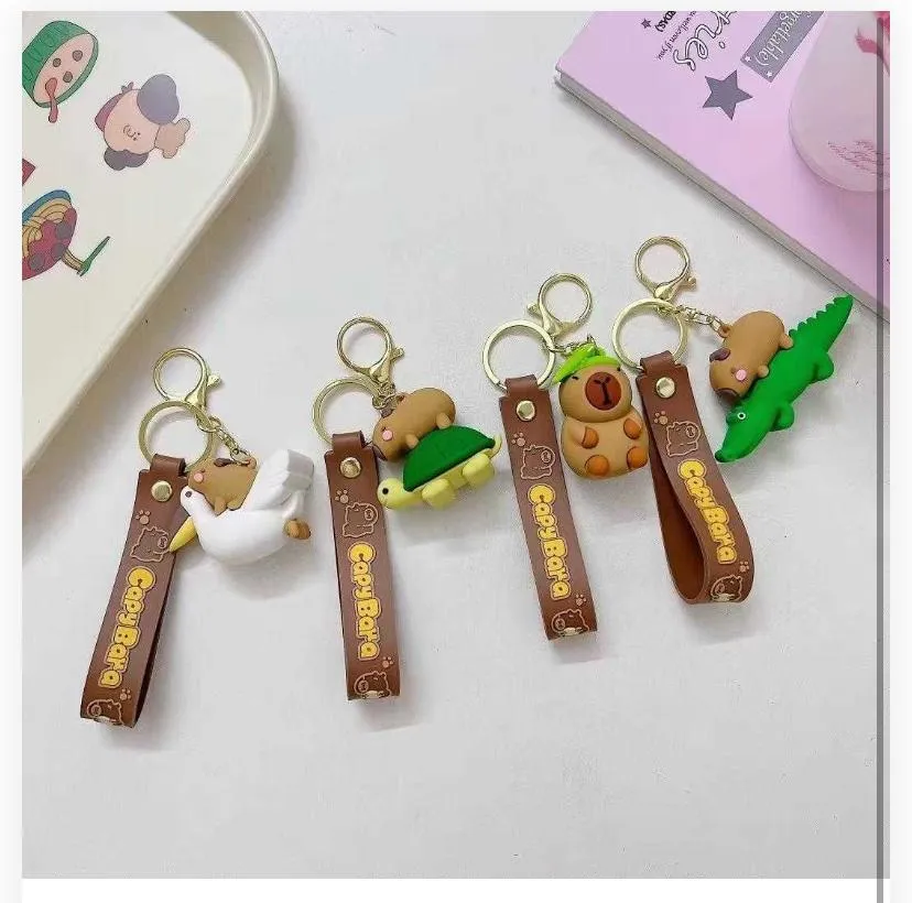 787905 Funny Capybara Riding Animals Silicone Keychain & Bag Charm