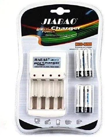 JIA BAO AA/AAA Digital Battery Charger with 4 Ni-CD/Ni-MH Rechargeable Batteries