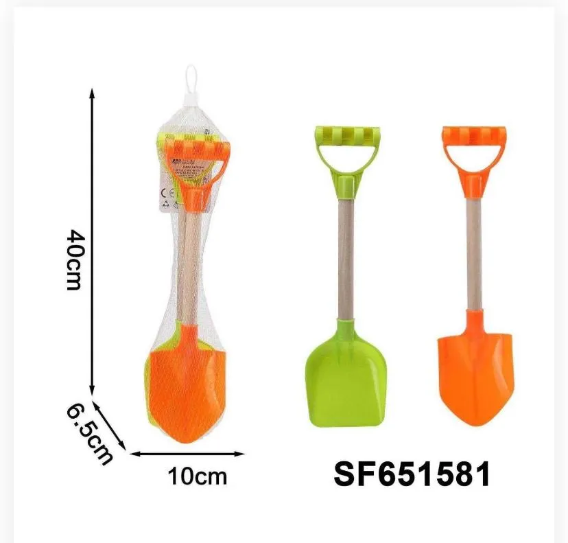 Kids Wooden Handle Beach Shovel Set – 2 Pieces (40cm) Short Catchy Headline