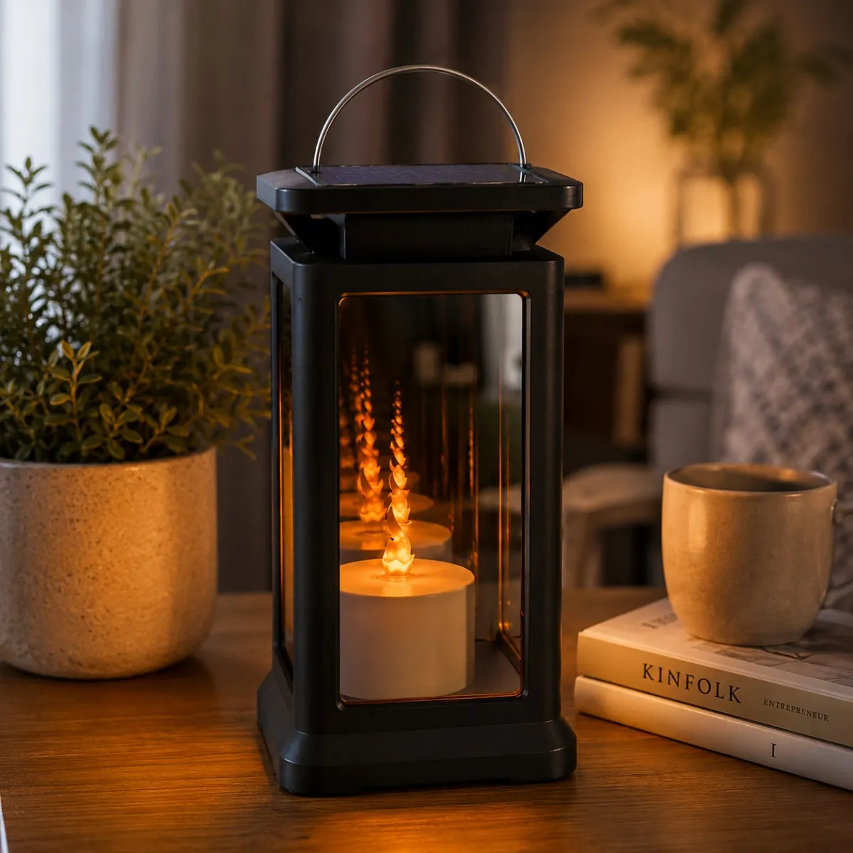 LED Lantern Decorative Flameless Candle Black - CD-2351
