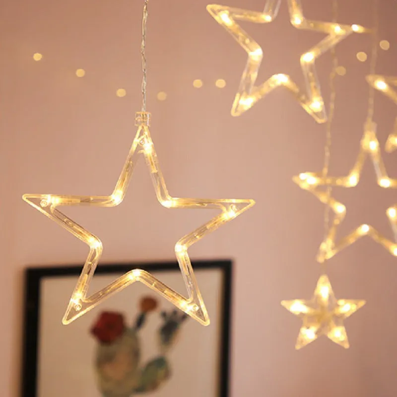 Star Icicle Lights Curtain Fairy Connectable 8 Modes Waterproof Hanging Lights for Christmas Party Indoor Outdoor Decorations KDM0825