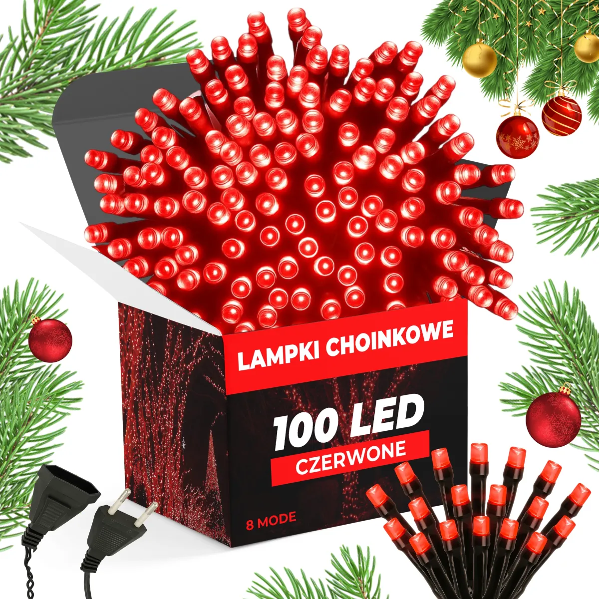 Christmas Tree Lights 100 LED - 7.5 M - Red - 8 Mode - L090905