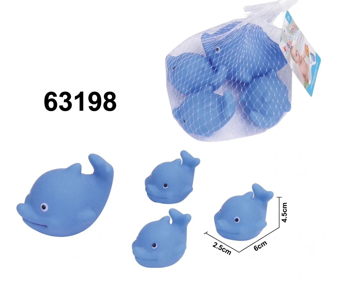 Soft Squeaky Blue Dolphin Bath Toys (Set in Mesh Bag)