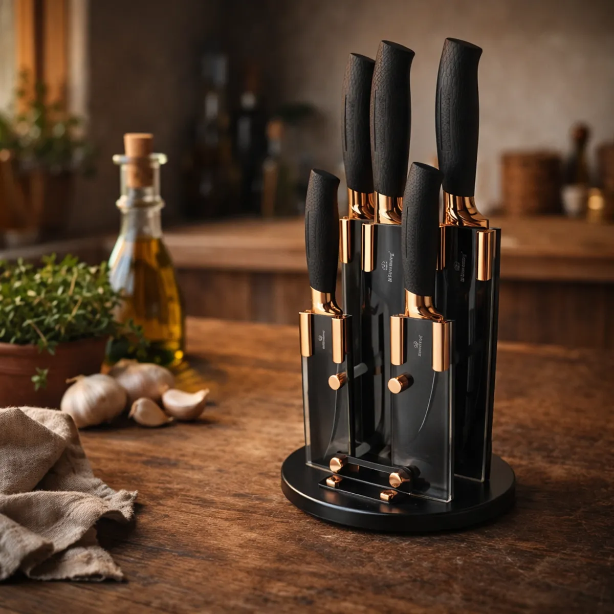 Stainless Steel Kitchen Knife Set 6-Piece with Rotating Acrylic Stand KB-3204