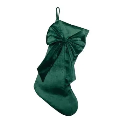 Christmas Stocking Green Velvet Bow Ornament 43cm - PX-790602
