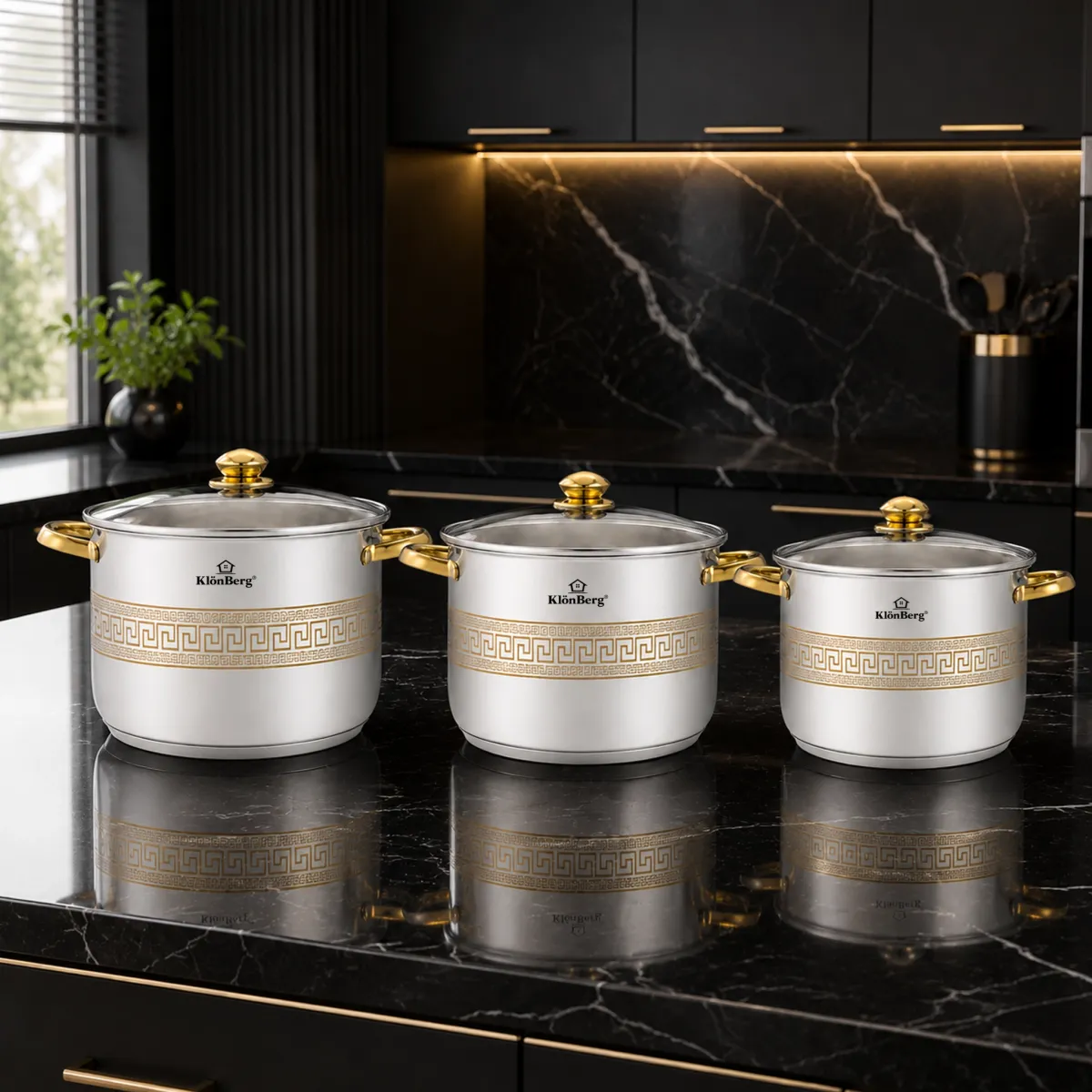 6-Piece Stainless Steel Stock Pot Set with 5-Layer Heat-Distributing Base