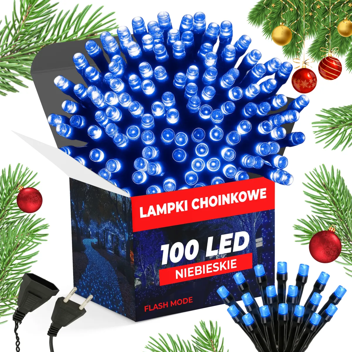 CHRISTMAS TREE LIGHTS 100 LED 5M - BLUE - 1 MODE (FLASH) - CP1160