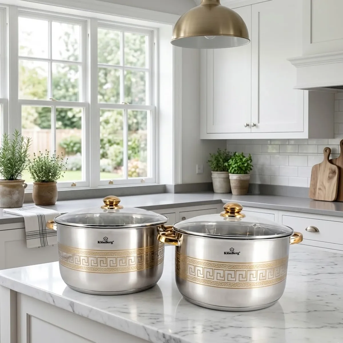Stainless Steel Stock Pot Set with 5-Layer Base 34cm and 36cm