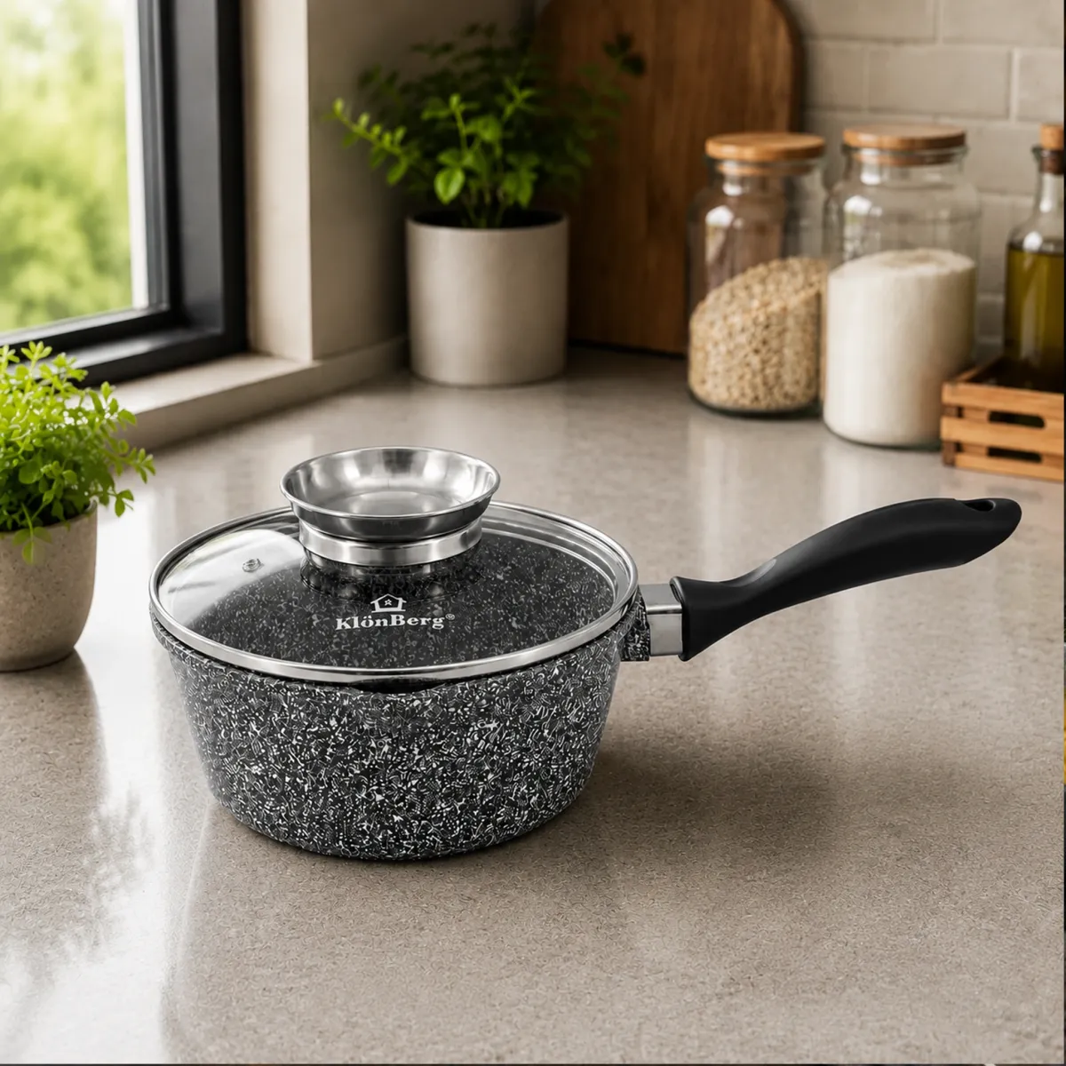 Saucepan 16cm 1.4L Ceramic Non Stick with Glass Lid for Induction KB-3918