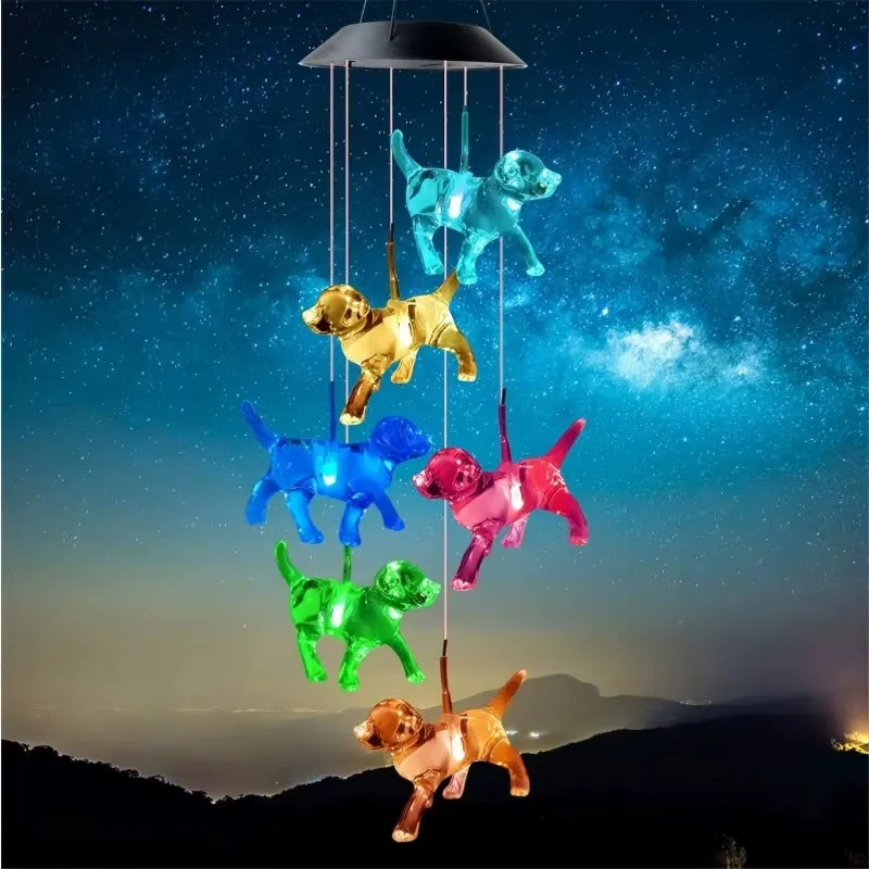 Solar LED Dog Wind Chimes - Color Changing Garden Decor KDM0799