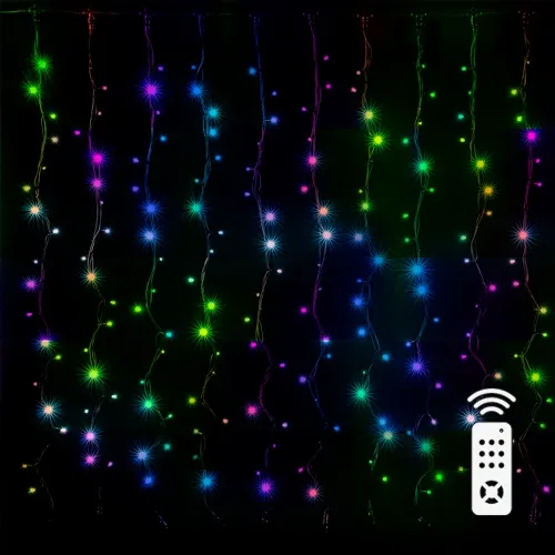 Smart LED Christmas Curtain Lights 1.6x1.6m RGB 7V IP44 256LED with Remote