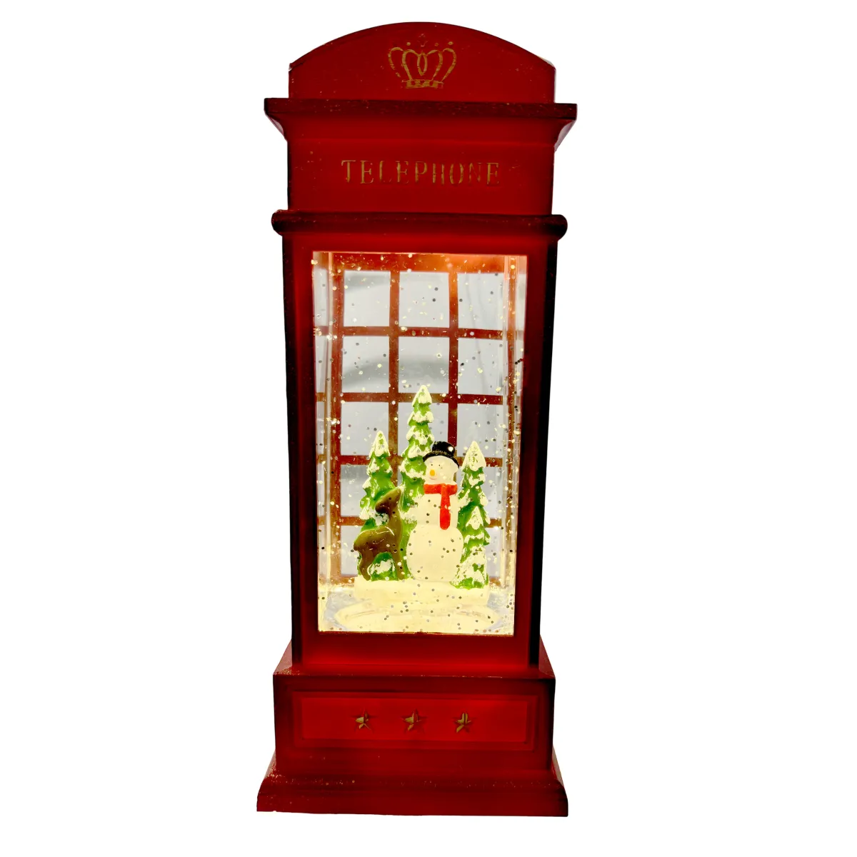 CHRISTMAS PHONE BOOTH GLITTERING WATER LANTERN MUSIC BOX - CP1193