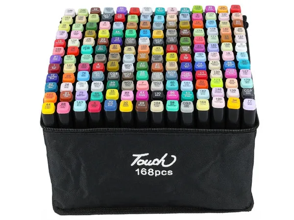 168-Piece Dual-Tip Alcohol Marker Set with Portable Case KDM0996