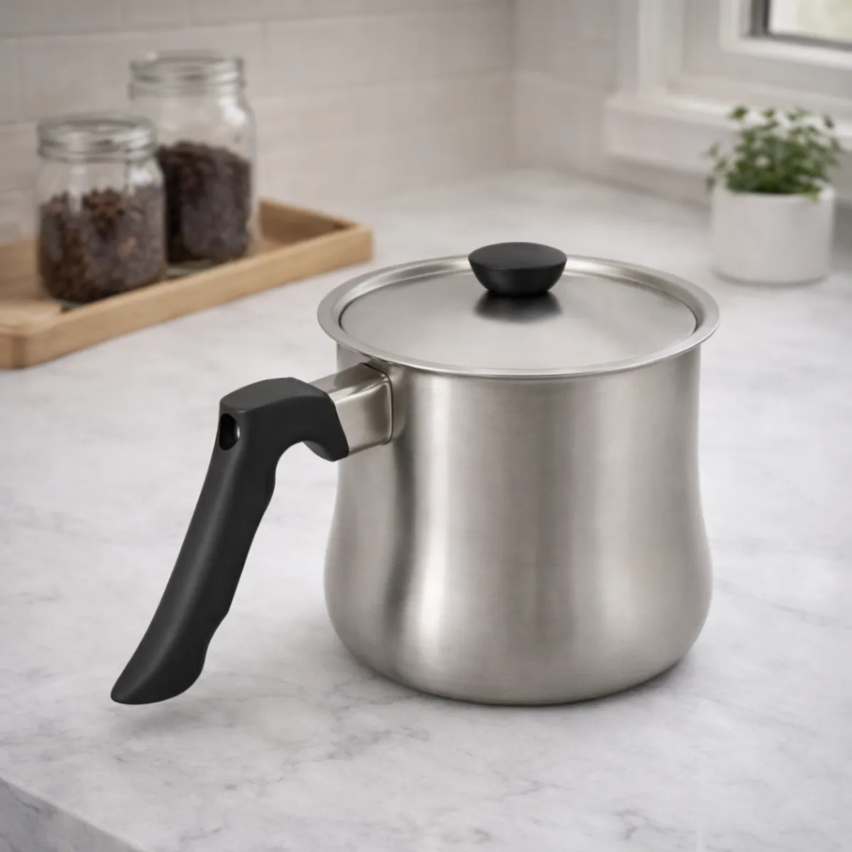 Double Wall Stainless Steel Milk Pot 2.0L with Whistle Anti-Burn Milk Boiler Induction Gas KlonBerg KB-2603