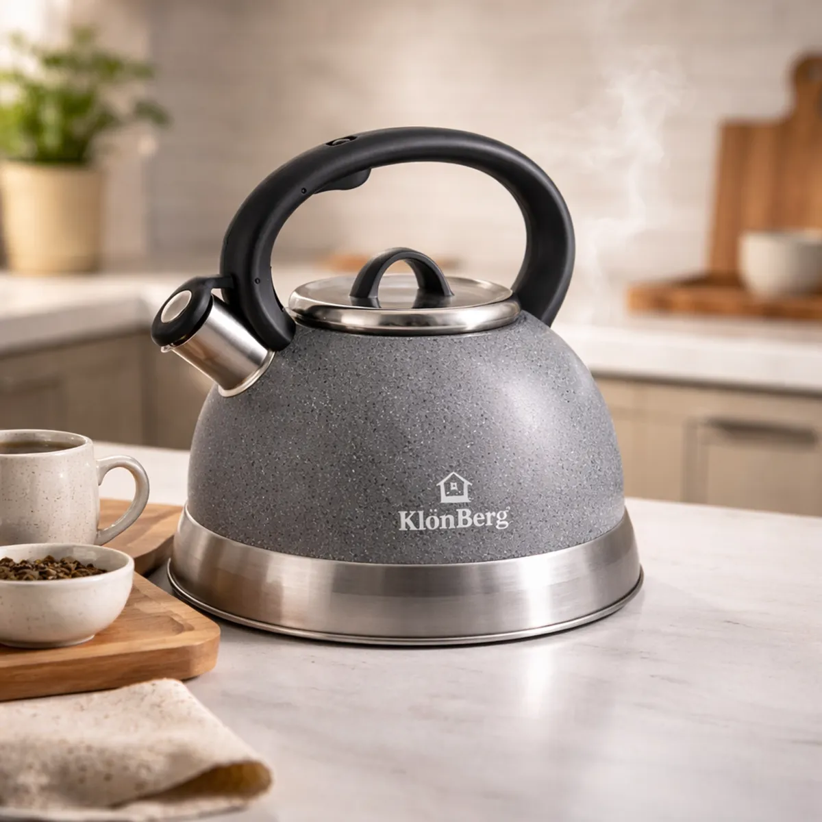 Stainless Steel Whistling Kettle 3L Marble Grey Klonberg KB-1011