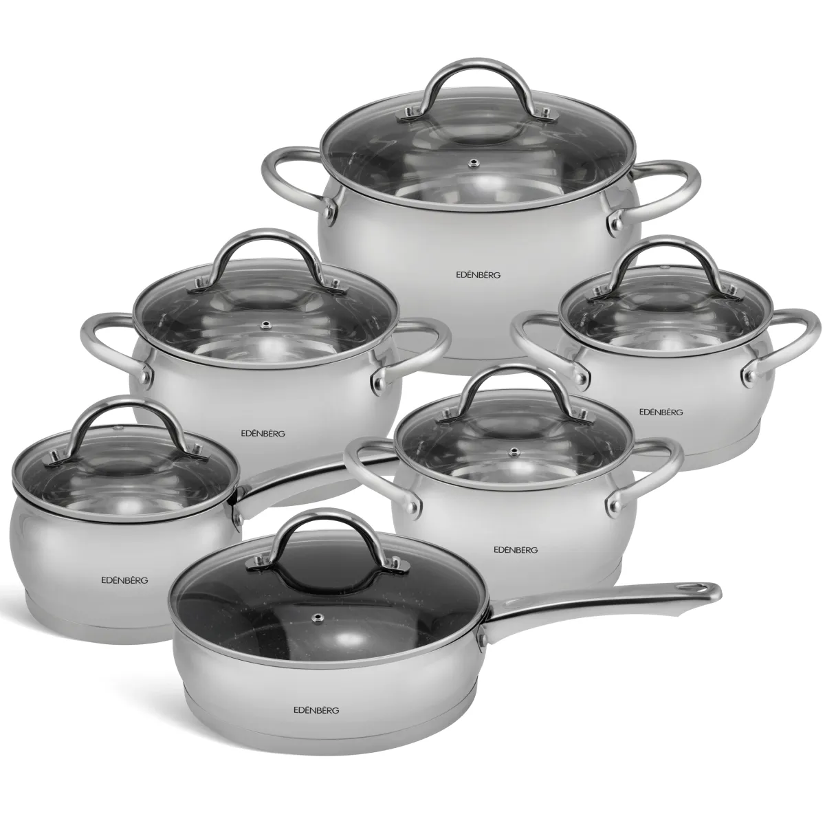 Edenberg Stainless Steel Cookware set with marble frypan 12pcs EB-4052