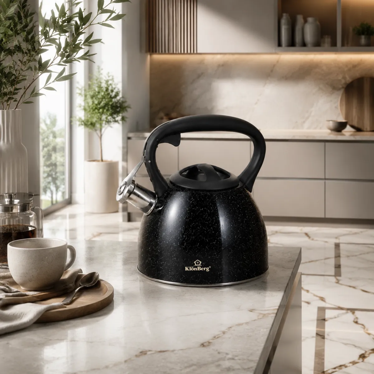 Whistling Kettle 3.0L Stainless Steel with Black Marble Coating KB-6635