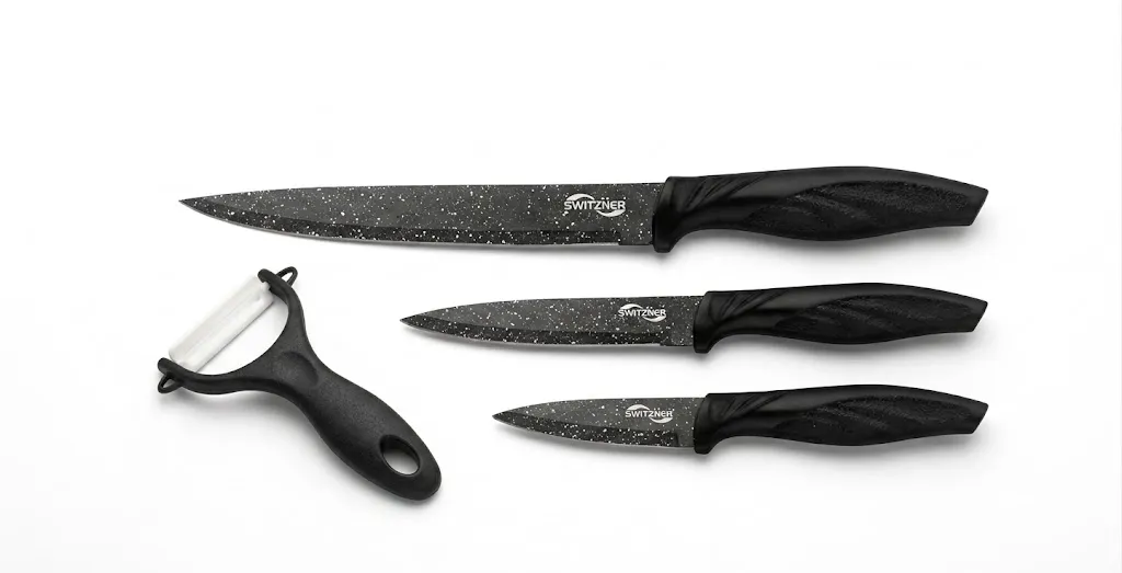 4 Piece Black Kitchen Knife Set with Ergonomic Handles - SW-7777-BLK