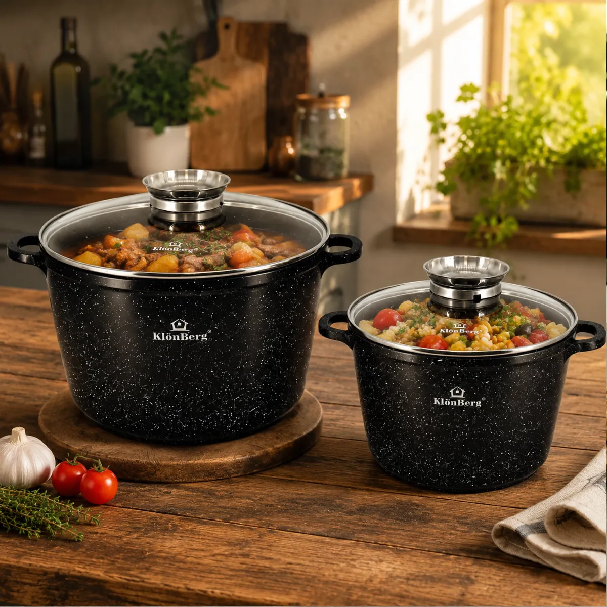 Ceramic Marble Cookware Set 4PCS Nonstick Induction Pots with Glass Lids KB-3845