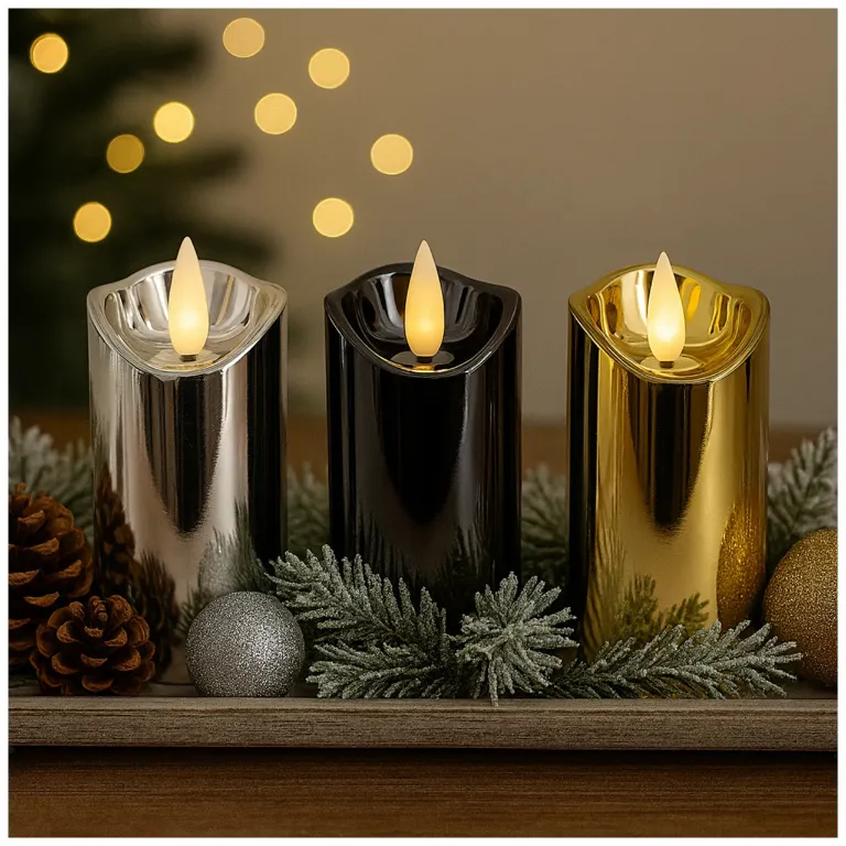 LED Candle Light Metallic Finish – 3 Colors – 12 PCS – 5.3×12.5CM – L090575