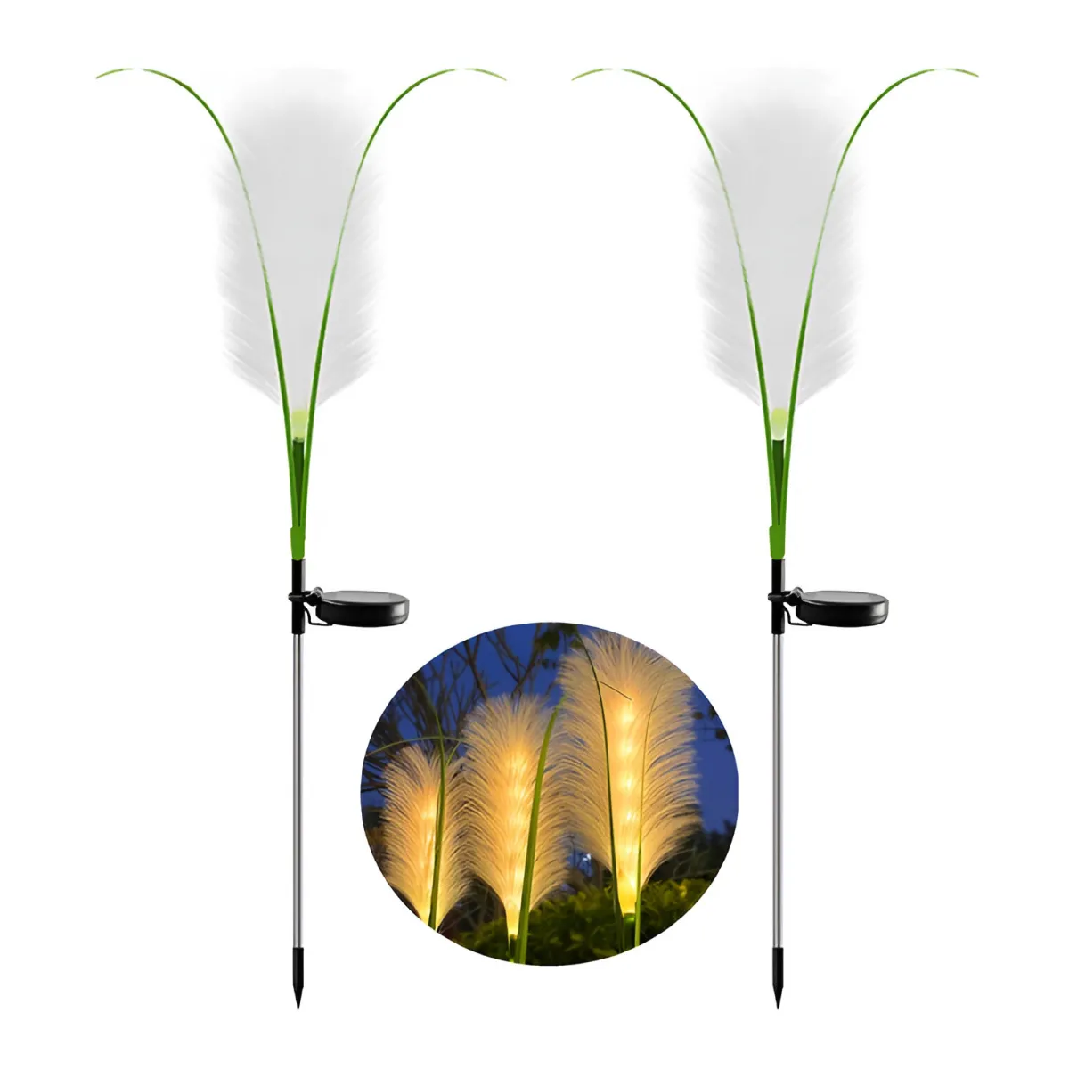 Solar Pampas Grass LED Lamp 80 cm Garden Decoration Warm White Ground Stake Set of 2 pcs.