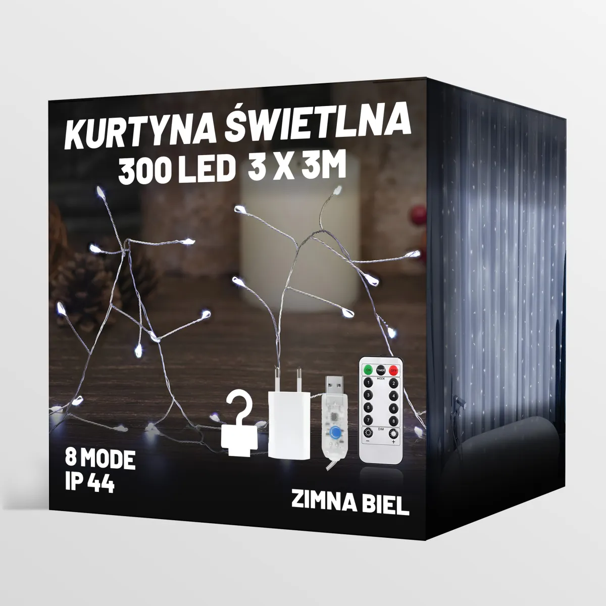 LED LIGHT CURTAIN + REMOTE 300 LED 3M x 3M - COLD WHITE - CP1173