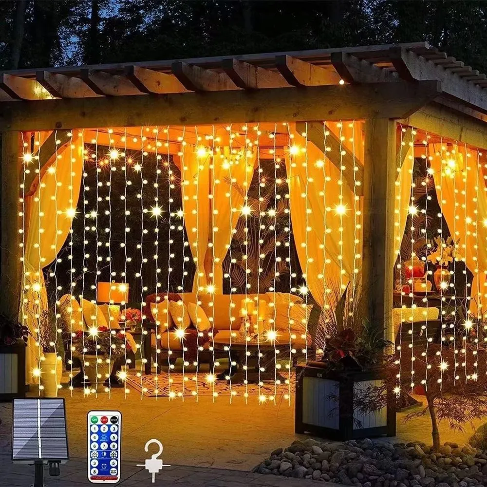 Solar LED Curtain String Lights with Remote Control KDM0751