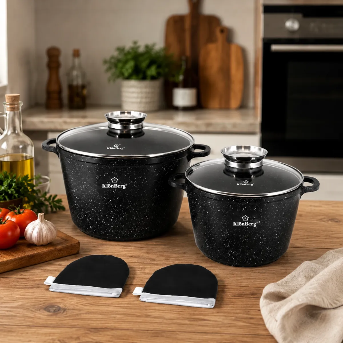 Ceramic Marble Non-Stick Deep Casserole Set 4 Pcs KlonBerg with Glass Lid KB-4010