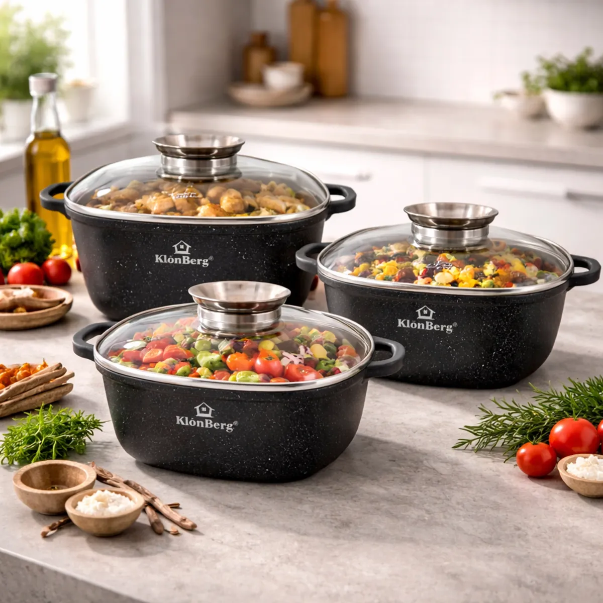 Cast Aluminum Nonstick Square Cookware Set 6-Pcs for Induction KB-4040