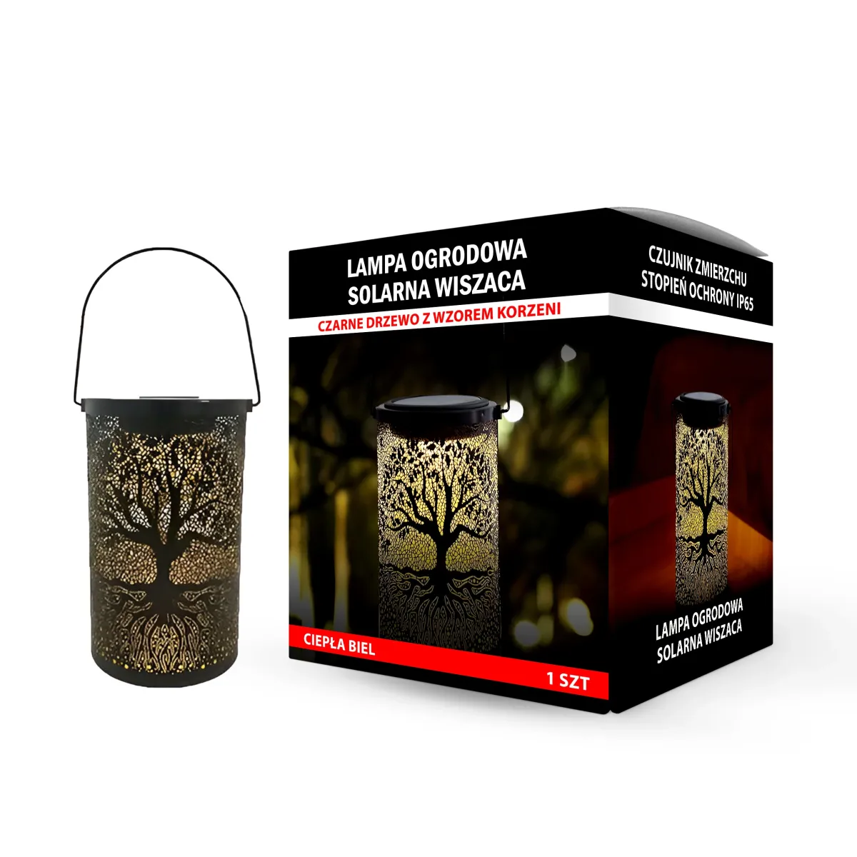 Black Tree With Root Pattern Solar Retro Hanging Lamp Warm White - L090395