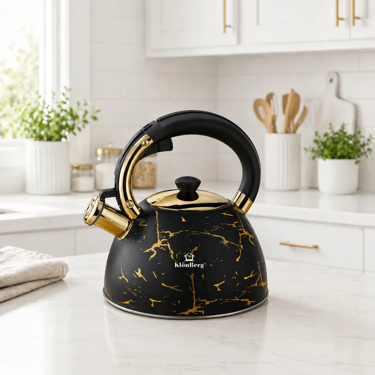 Stainless Steel Whistling Kettle 3L Black Marble Induction KB-6651