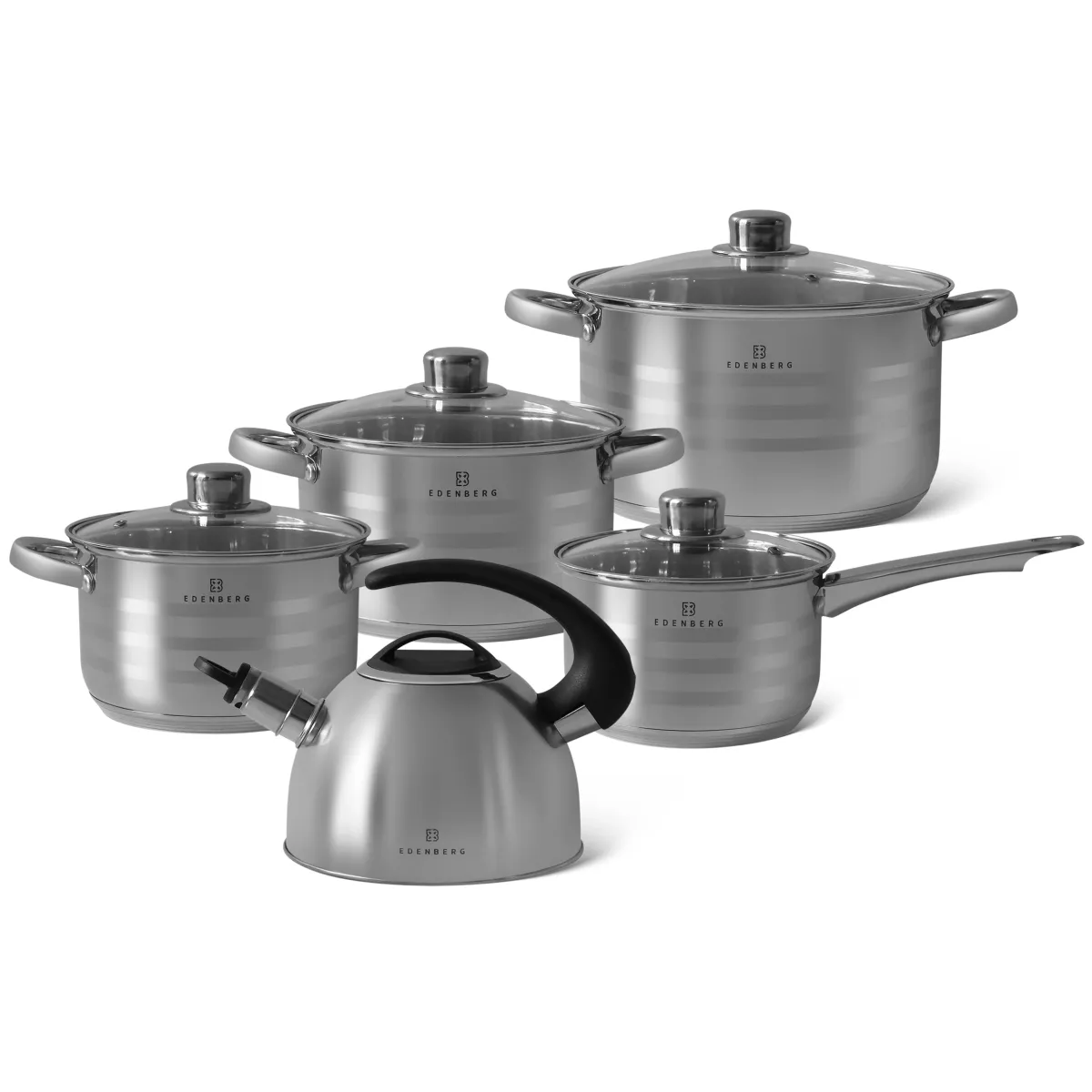 Edenberg Stainless Steel Cookware set 9 pcs with a kettle EB-5501