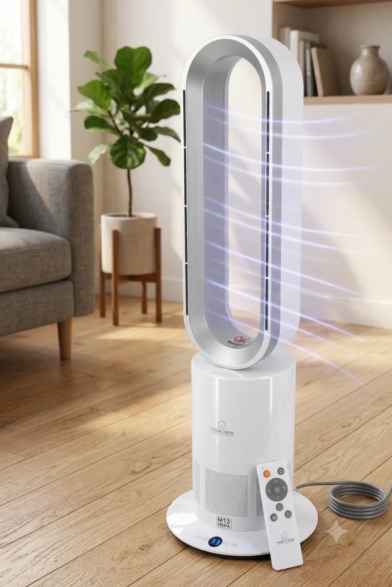 Bladeless Tower Fan with Heater 1950W & Remote Control – 2-in-1 Column Fan Heater, LED Touch Display (TO09 PLUS)