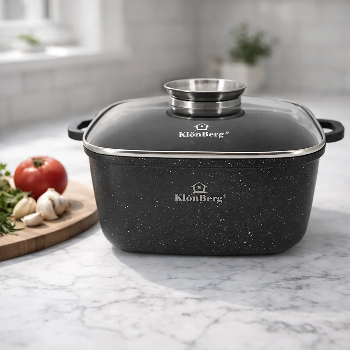 Square Pot 26cm 6.7L Ceramic Non-Stick with Glass Lid for Induction KB-4015