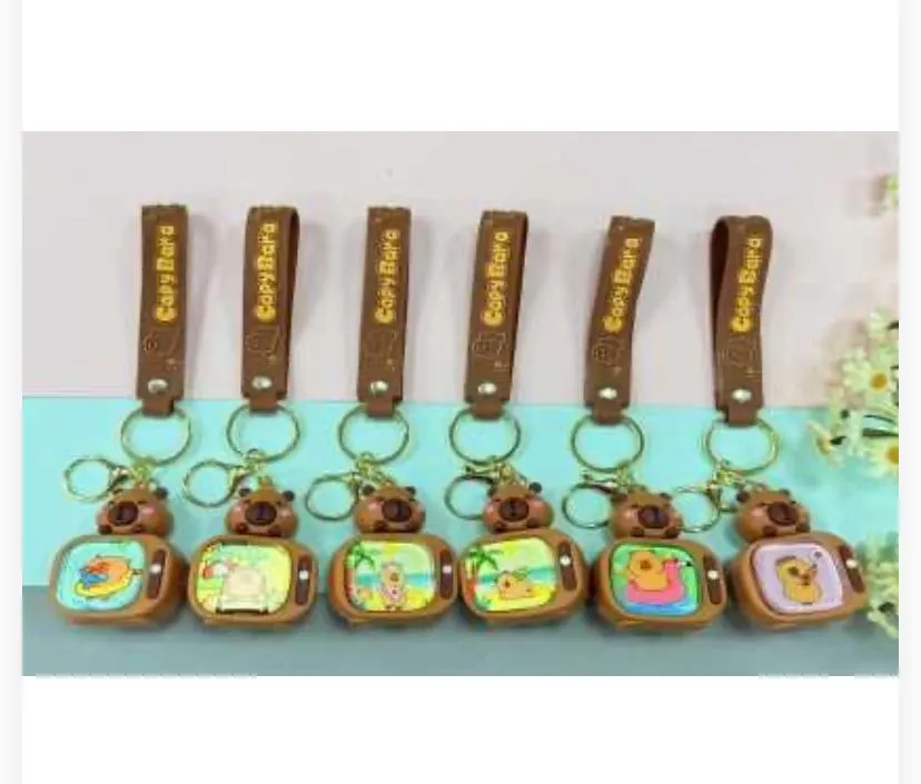 789025 Cute Retro TV Capybara Silicone Keychain Collection