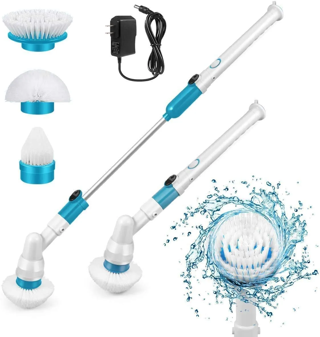 Electric Spin Scrubber with Extendable Handle and 3 Brush Heads - FO-1340