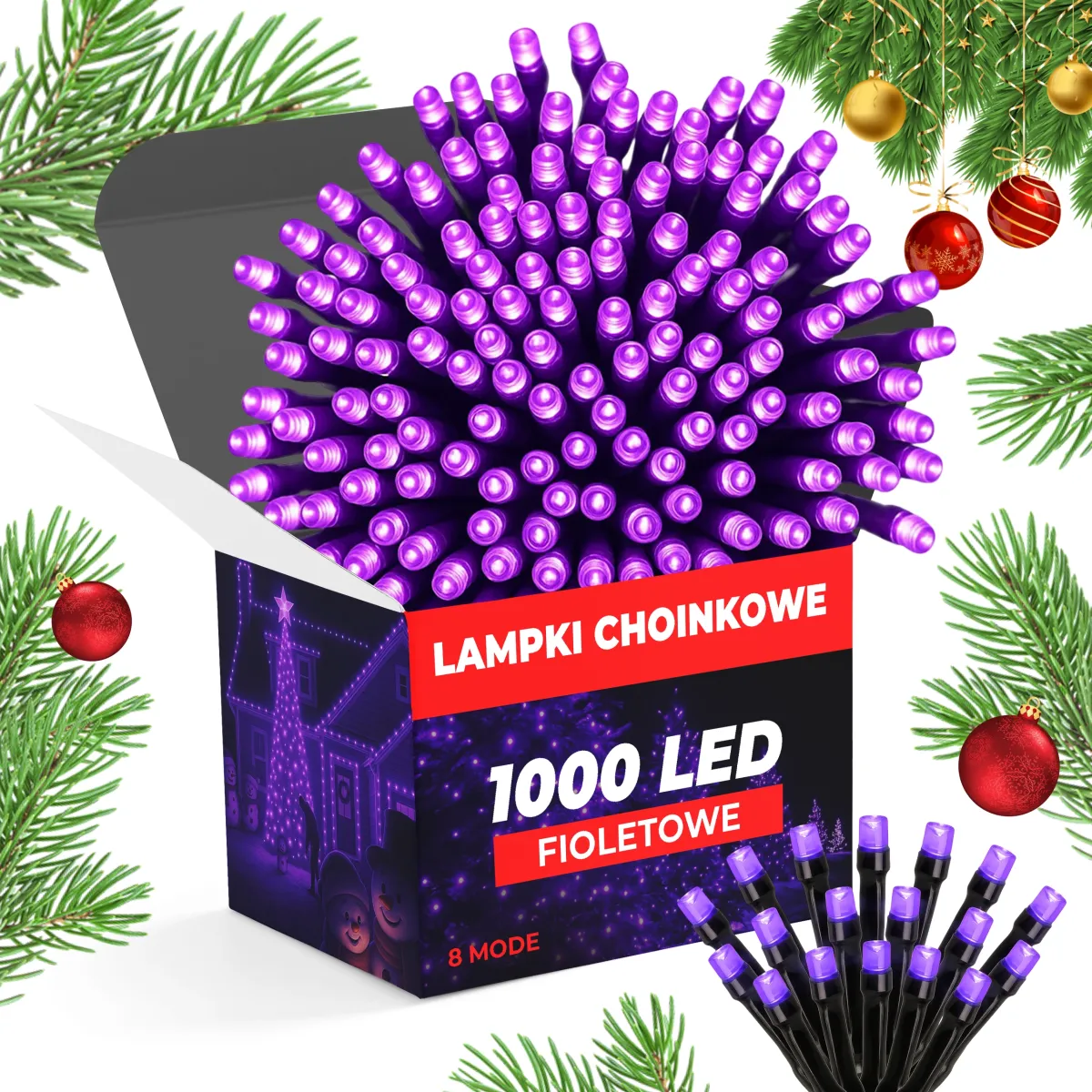 Christmas Tree Lights 1000 LED - 75 M - Purple - 8 Mode - L090924
