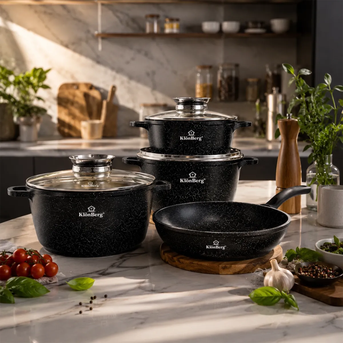 Ceramic Marble Non-Stick Cookware Set 17PCS with Lids Induction Pots and Pans KB-4065