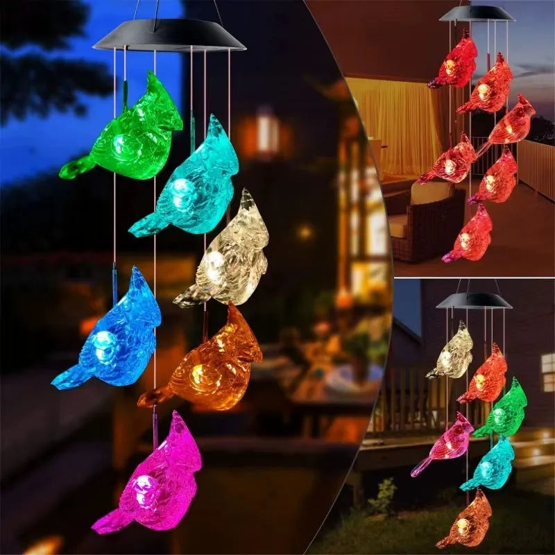 Solar LED Bird Wind Chimes - Color Changing Garden Decoration KDM0871